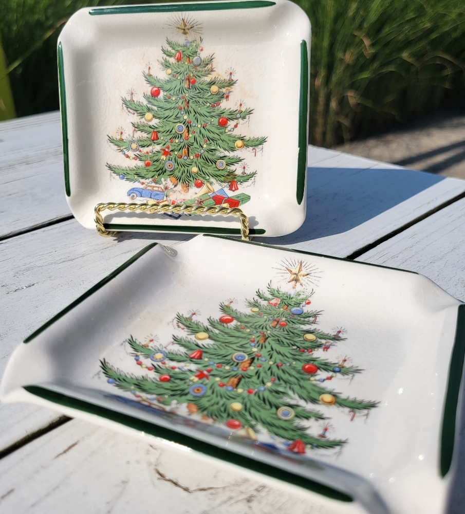 Vintage Cuthbertson England Christmas Tree Ashtrays (2) Trinket  Dish ~ Charming